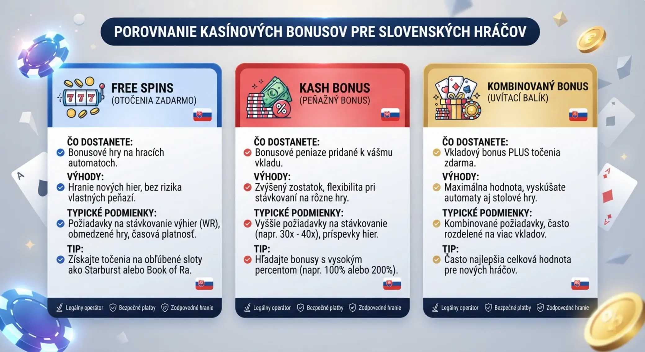 Porovnanie typov 7 € bonusov v online kasíne