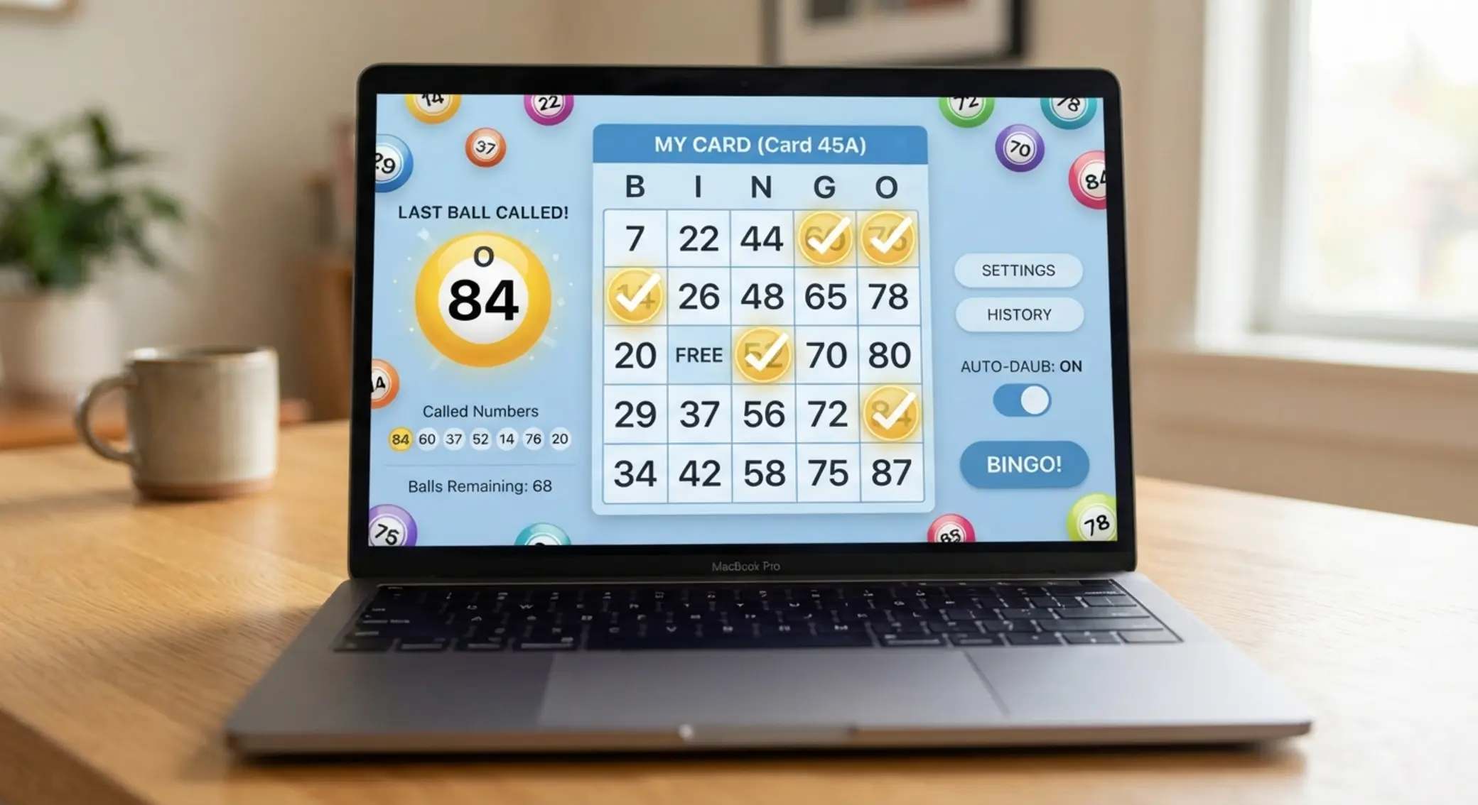Ako funguje online bingo Digitálna bingo kartička s vylosovaným číslom na obrazovke