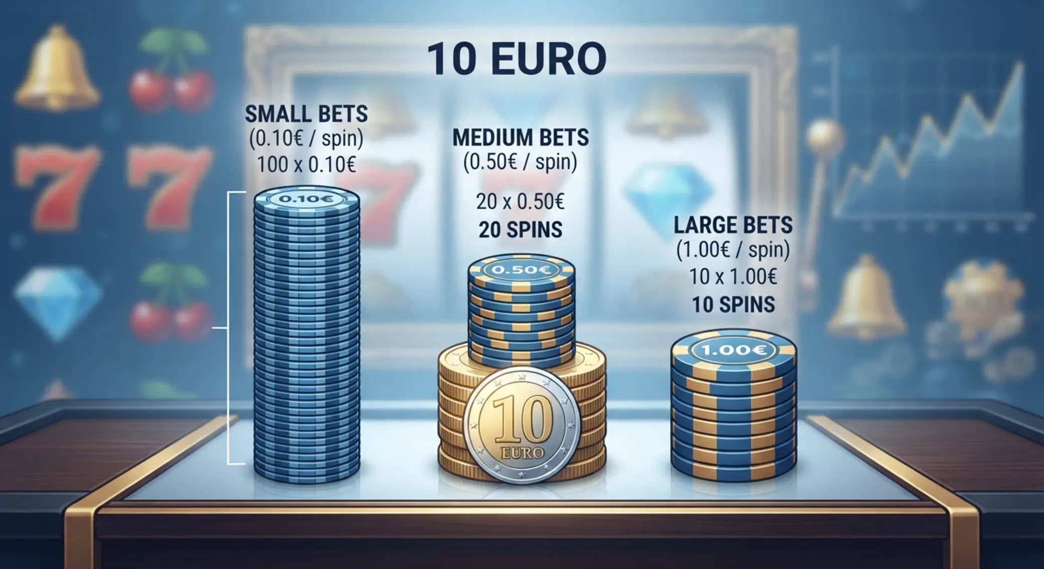 Ako sa dá rozdeliť 10 € bonus v hre Rozdelenie 10 € na rôzne stávky a počet spinov
