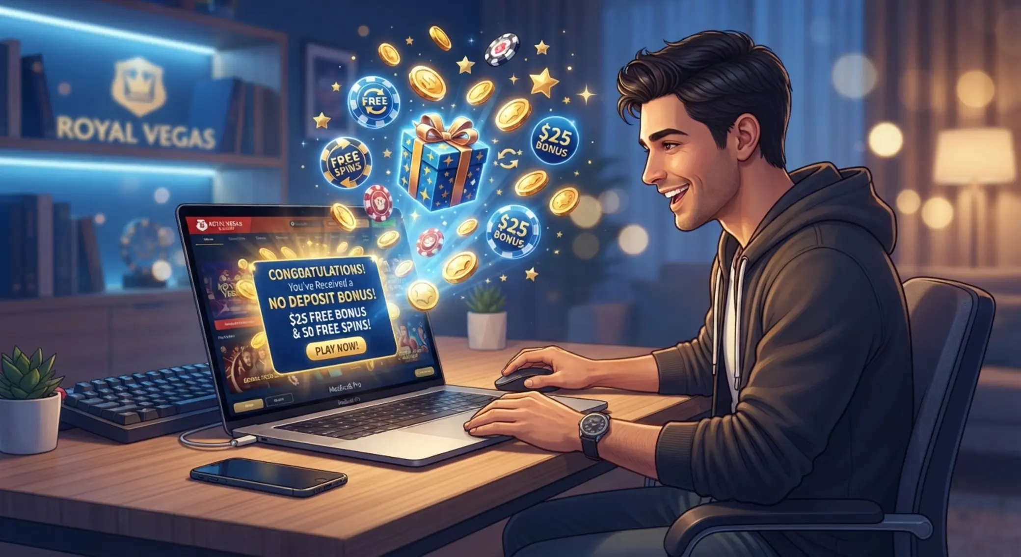 Ilustrácia bonusu bez vkladu a free money pri online kasíne