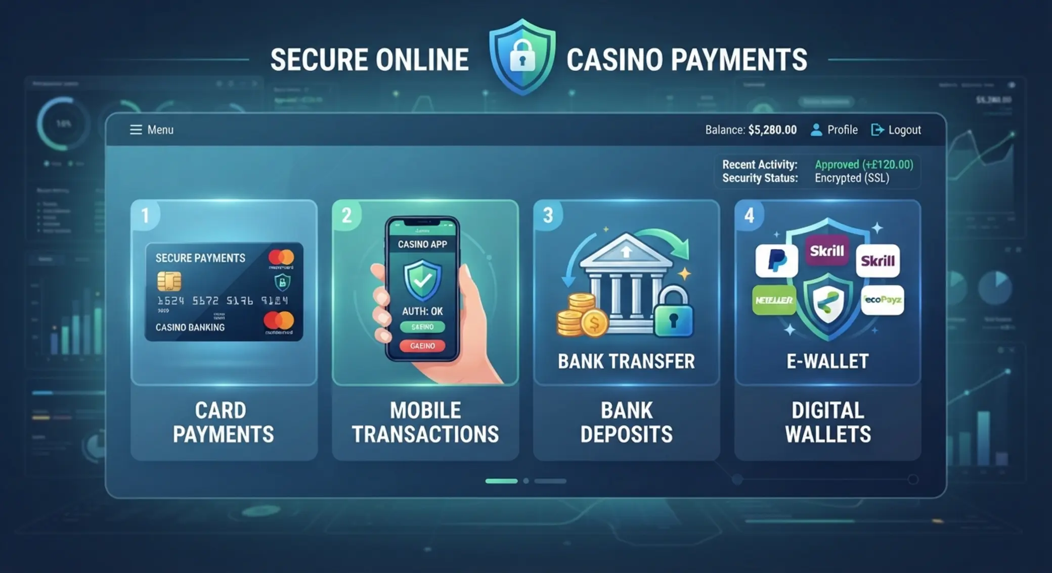 Bezpečné online platby v kasíne cez kartu, mobil a banku
