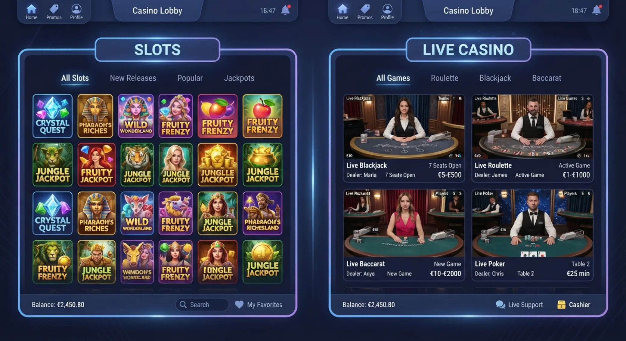 Porovnanie lobby hier a live stolov v online kasíne