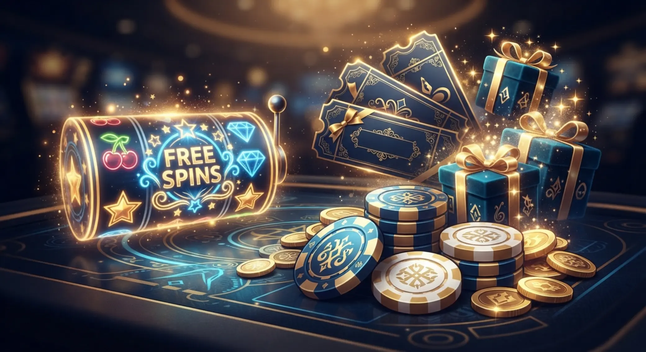 Ilustrácia casino bonusov a free spinov