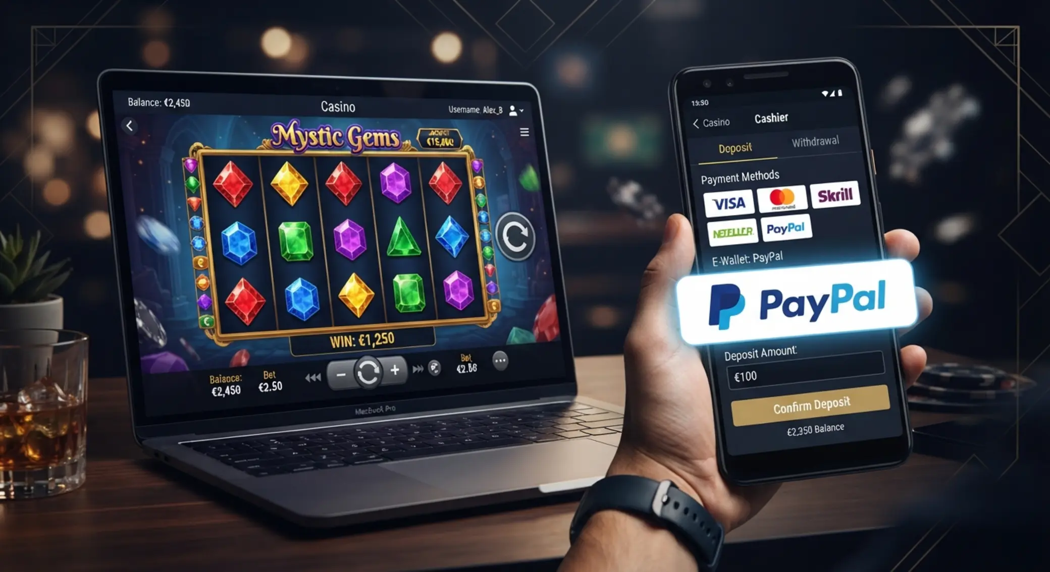 Prehľad online kasín so Skrill na notebooku a mobile