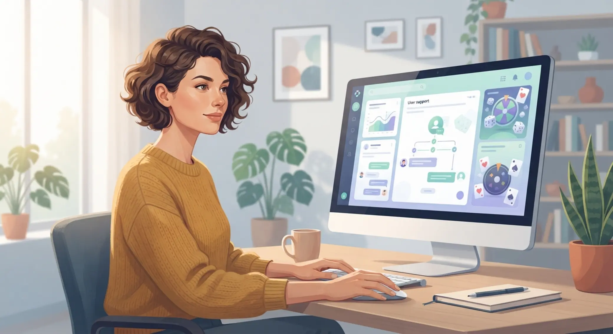 Ilustrácia autorky pri počítači v profesionálnom prostredí