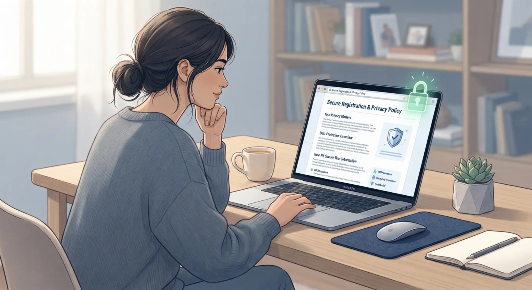 Čítanie zásad ochrany súkromia pri online registrácii