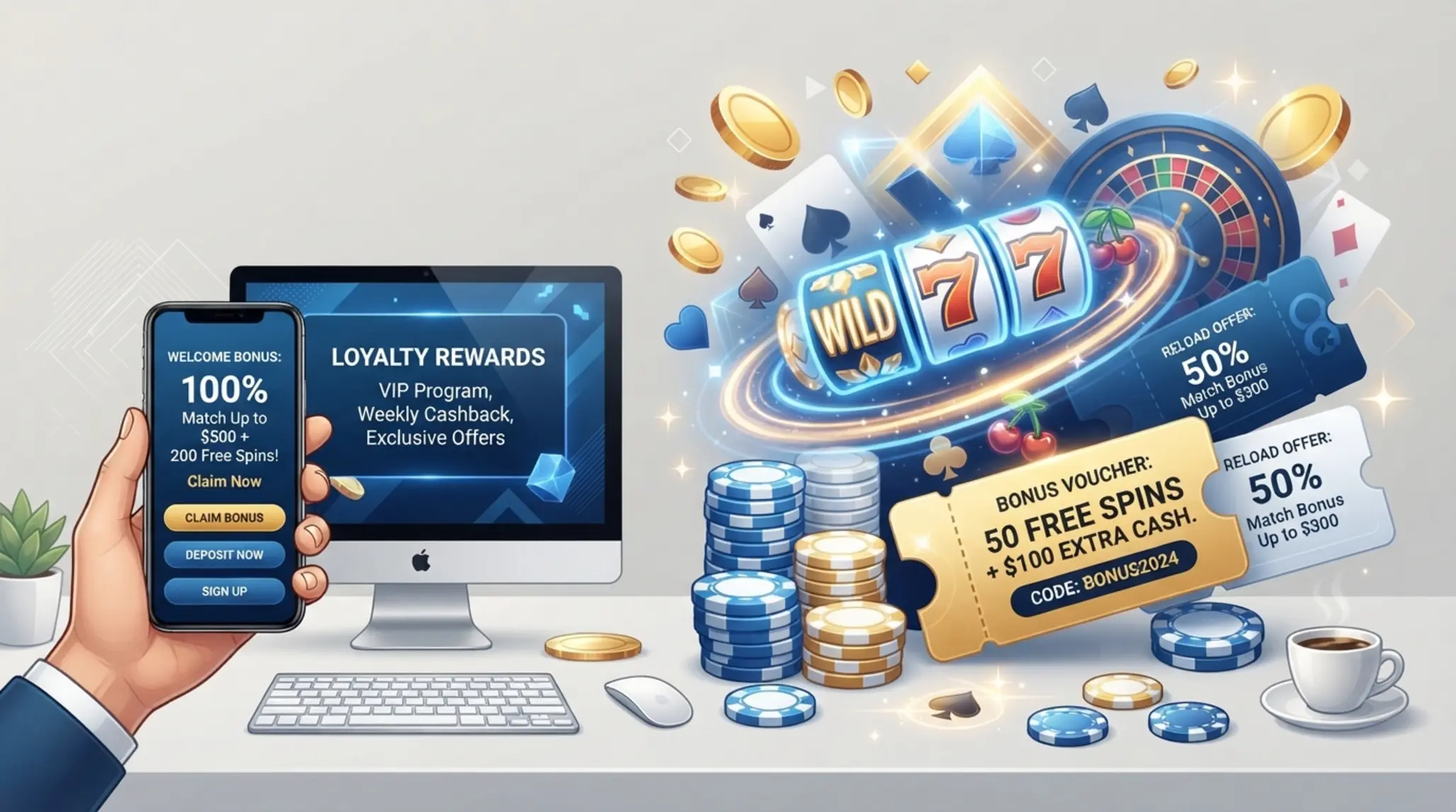 Ilustrácia online casino bonusov a free spinov