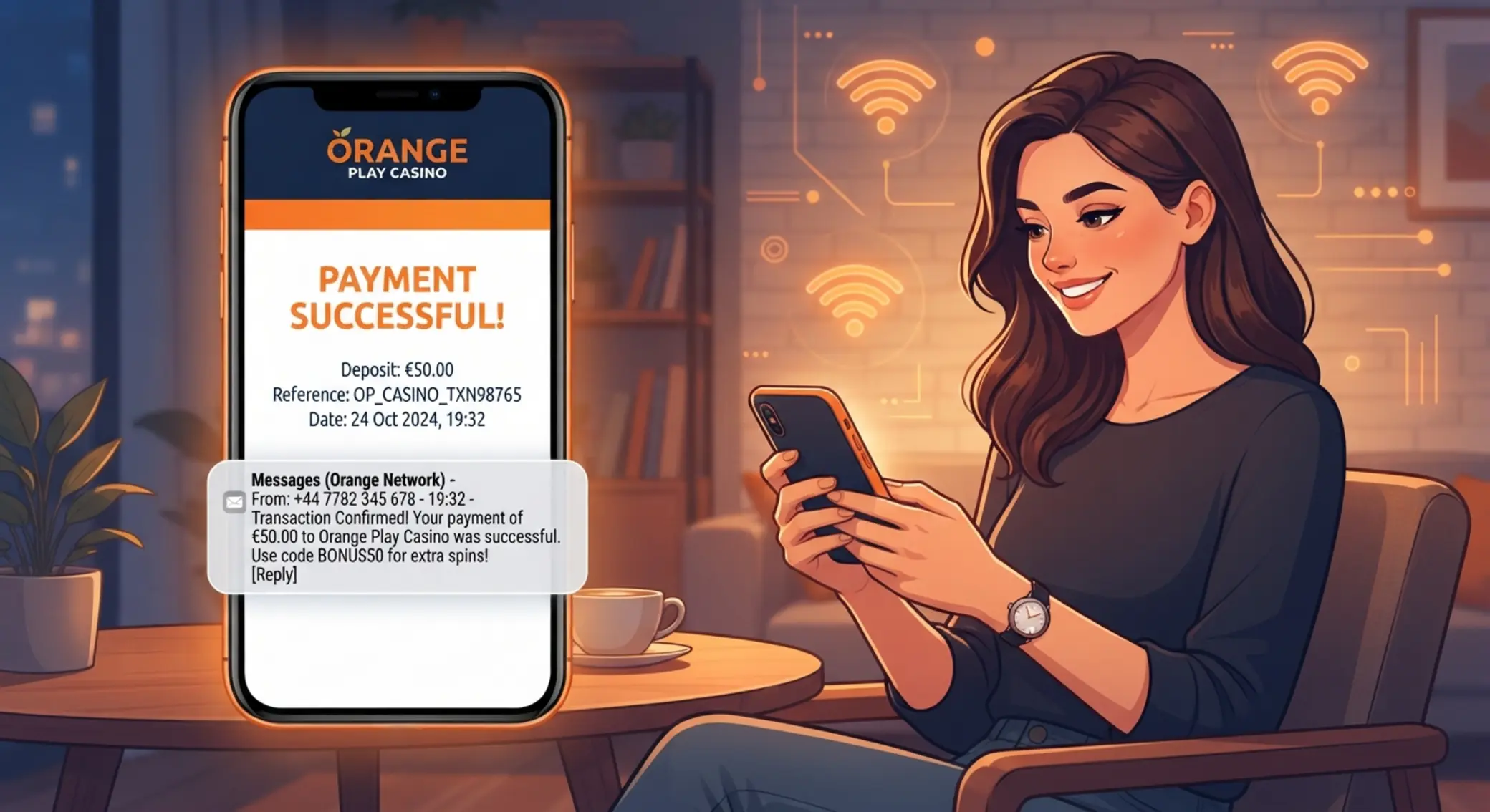Casino vklad cez SMS Orange Ilustrácia SMS vkladu do kasína cez Orange