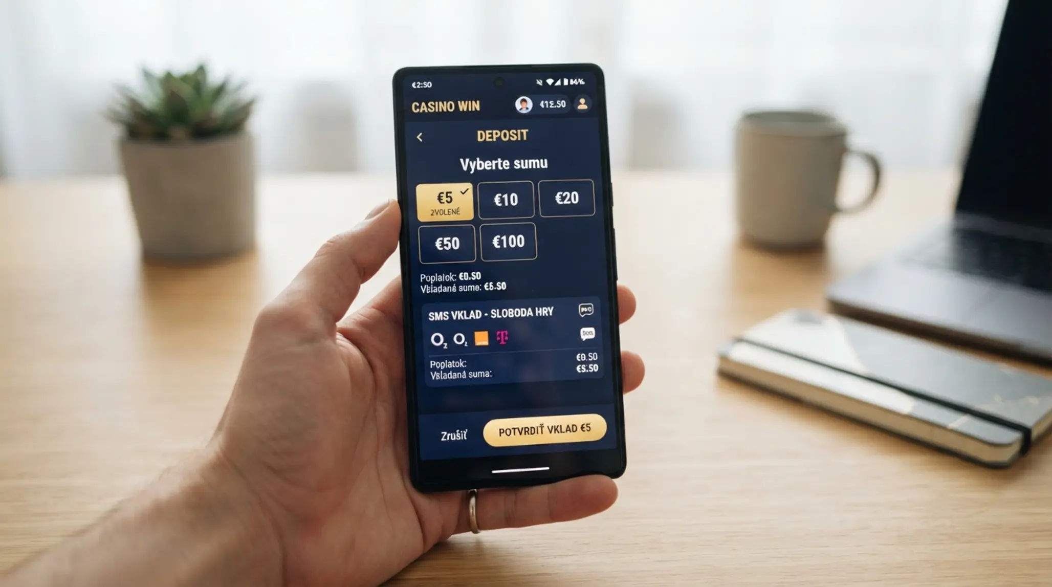 SMS vklad 5 € do online kasína Mobil s online kasínom a možnosťou SMS vkladu 5 €